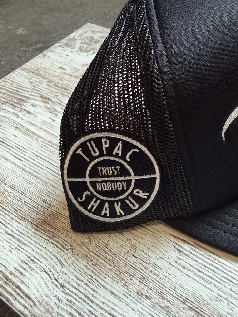 Lids Tupac Trucker Cap in Black with White Embroidery SnapBack